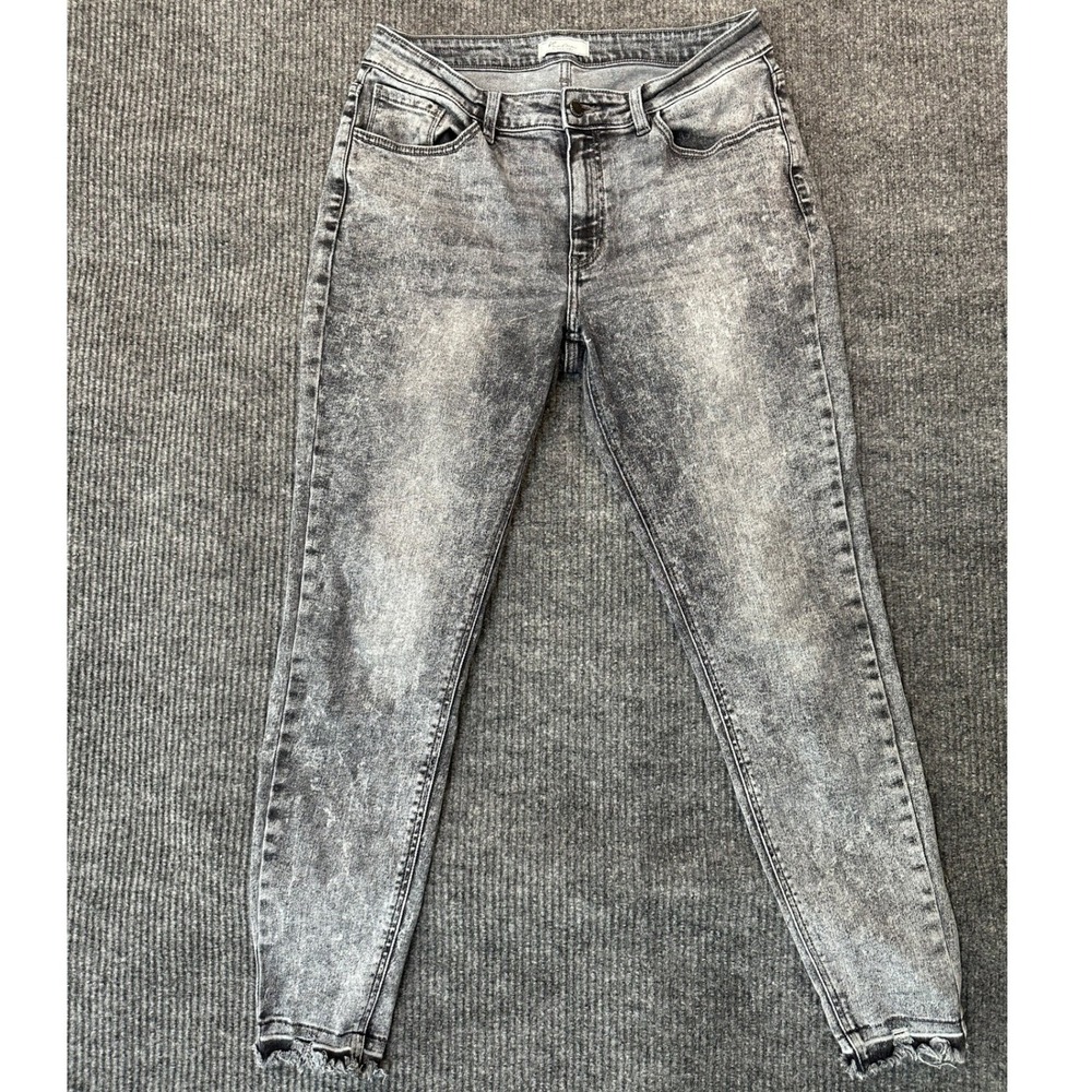 KanCan Kurvy Ankle Skinny Jeans 30 Grey Acid Wash Raw Hem Stretch Denim